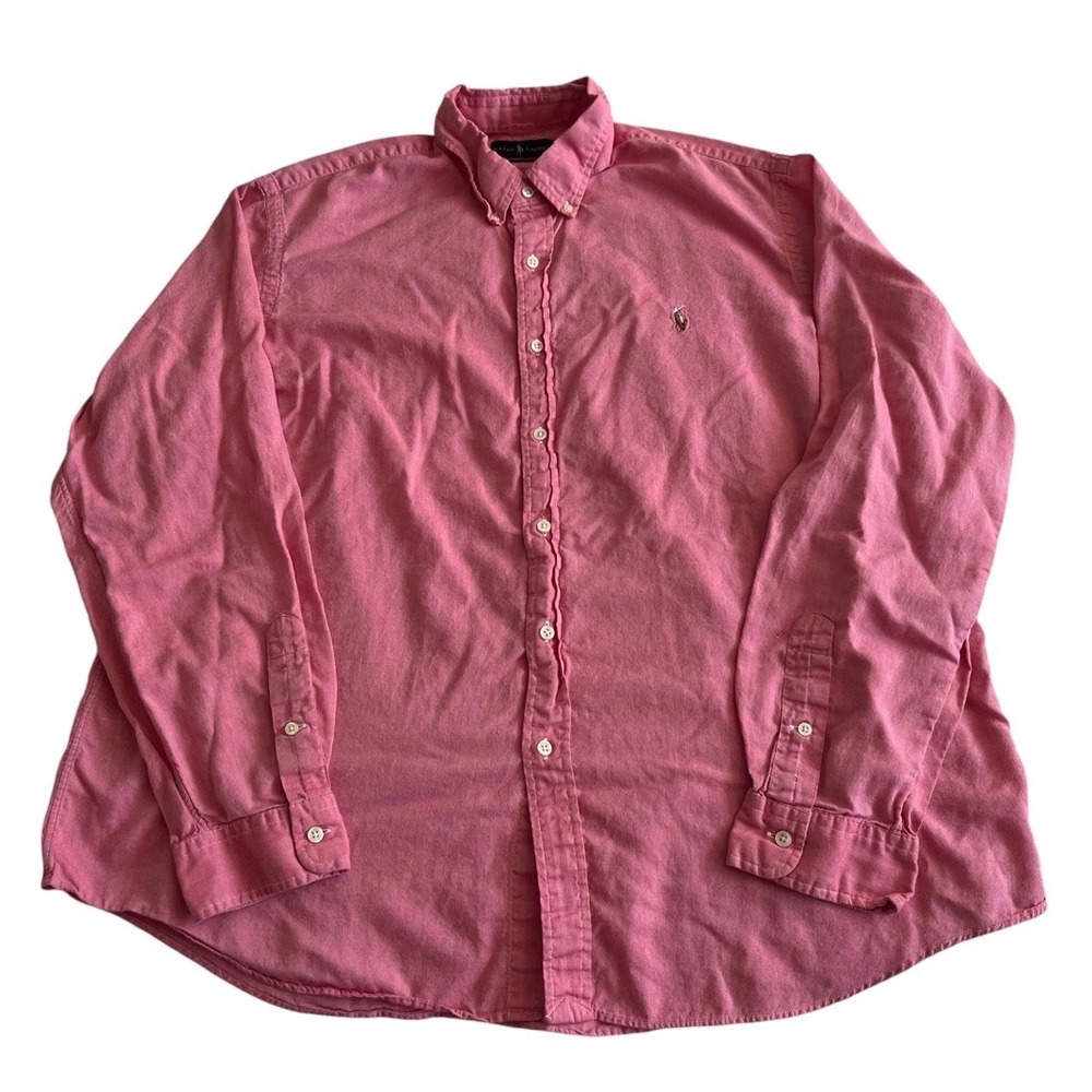 Ralph Lauren Shirt Mens XXL Pink Chambray Oxford Long Sleeve Button Down Preppy